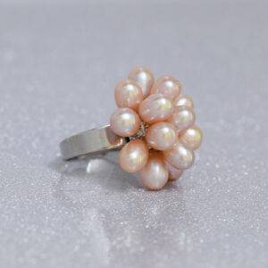Stylish Adjustable Pearl Bunch Finger Ring in Pink Pearls