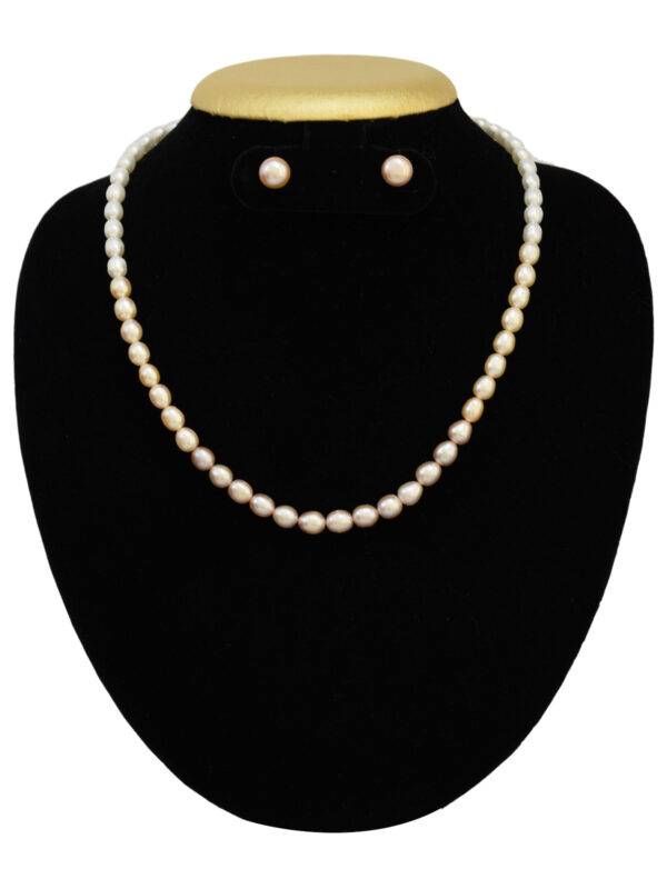 Shiny Multi Pink Pearl Necklace Set in 7.5mm Long Oval Pearls