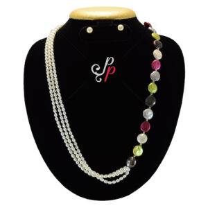 Stylish Pearl Set in Colourful Biwa and Finest white Oval Pearls