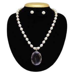 Luxurious Pearl Set in Large Rose Quartz Pendant in Sterling Silver