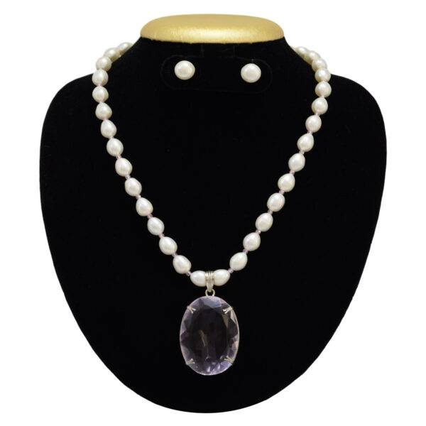 Luxurious Pearl Set in Large Rose Quartz Pendant in Sterling Silver