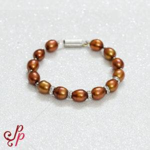 Pearl Bracelet in 7mm long Oval Shaped Dark Golden Brown Pearls