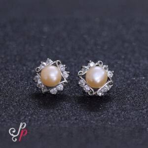 Pink pearl Studs with Beautiful American Diamonds