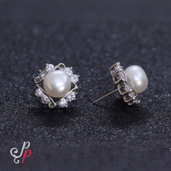 White pearl Studs with Beautiful American Diamonds