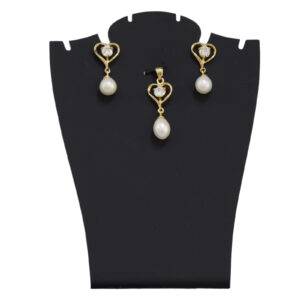 Heart Shaped Pearl Pendant and Earrings Set