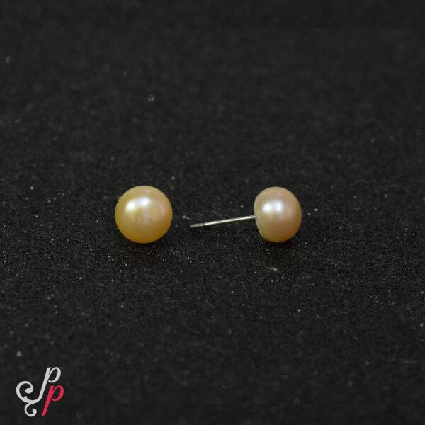 Pink Peach Pearl Studs - Freshwater button pearls