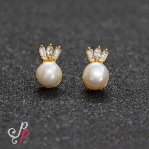 Pearl Studs in Golden Colour Korean Metal and Zircons