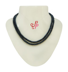 2 line black plain pearl necklace set