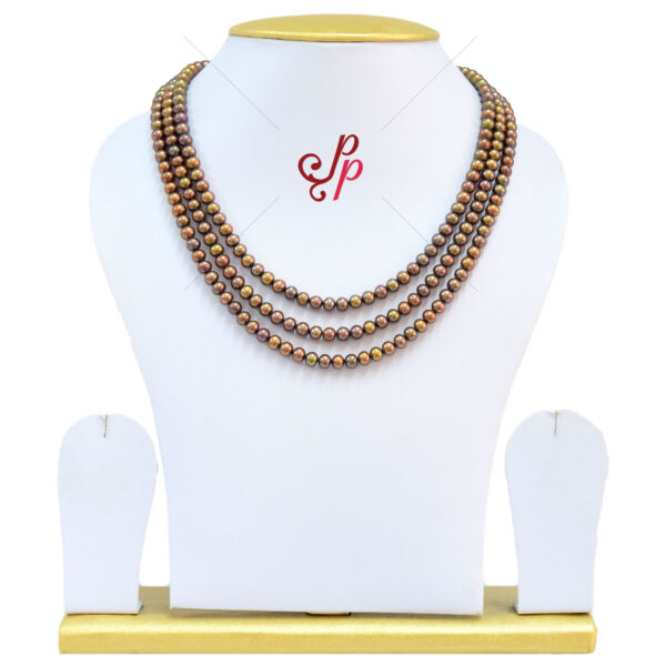 3 Strand Pearl Necklace in 5mm Dark Copper Colour