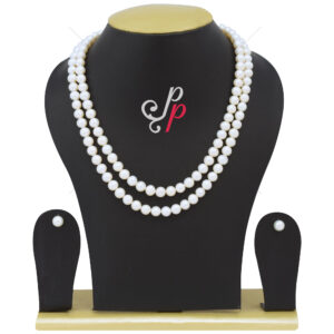 White Pearl Set in 8mm Round Pearls - 2 Strands - AAA Quality