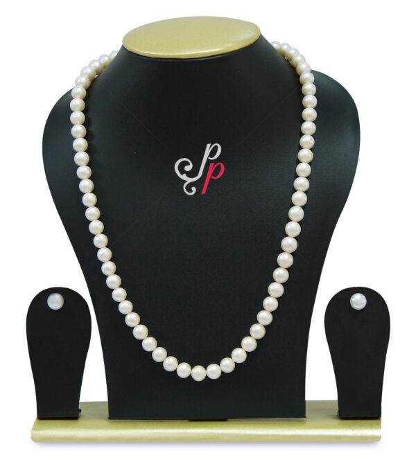 9mm AAA quality 22 inch long white round pearl necklace set