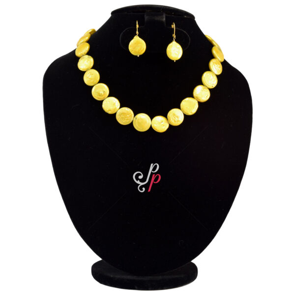 Beautiful Bright Golden Colour Coin Pearl Necklace Set