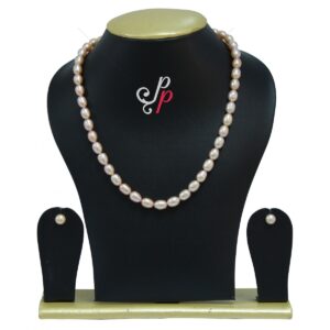 Beautiful plain pink oval pearl necklace in 9mm pearls