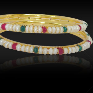 Cute pearl bangles with ruby and jade stones