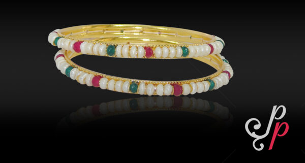 Cute pearl bangles with ruby and jade stones