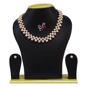 Elegant button pearl neckalce set in dark pink pearls
