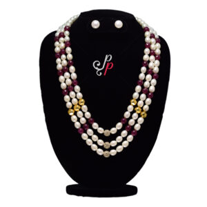 Exceptionally Bold and Beautiful - 3 Strand Pearl Set in Ruby Red Onyx Stones