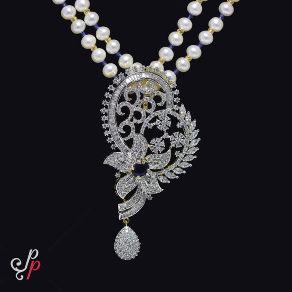 Gorgeous 2 Lines Pearl Necklace Set in Stylish and Glittering Pendant