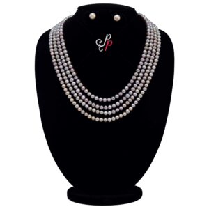 Gorgeous 4 Lines Pearl Necklace Set in 6mm Round Dark Pink Pearls