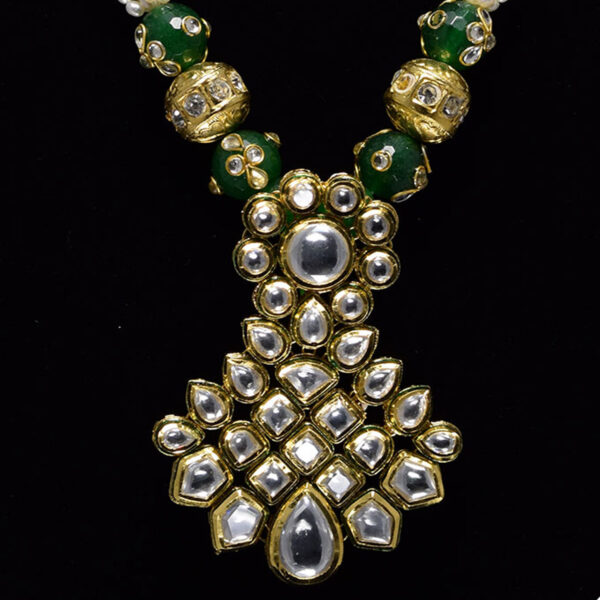 Grand Pearl Necklace Set in Smallest Rice Pearls and Kundan Pendant