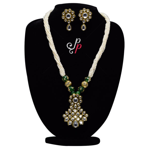 Grand Pearl Necklace Set in Smallest Rice Pearls and Kundan Pendant