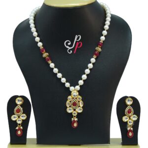 Large round pearl necklace set with real kundans