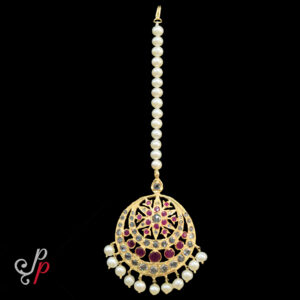 Maang Tikka in Pearls and American Diamonds and SP Rubies