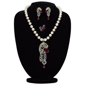 Magnificent and Bold Pearl Necklace Set in Long Ruby Pendant