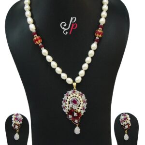 Magnificent pearl set in amazingly beautiful maroon meenakari pendant