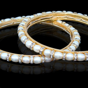 Medium oval pearl bangles with glittering american diamond pipes