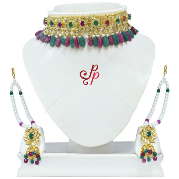 Nizam Pearl Choker in Semi Precious Rubies and Emeralds