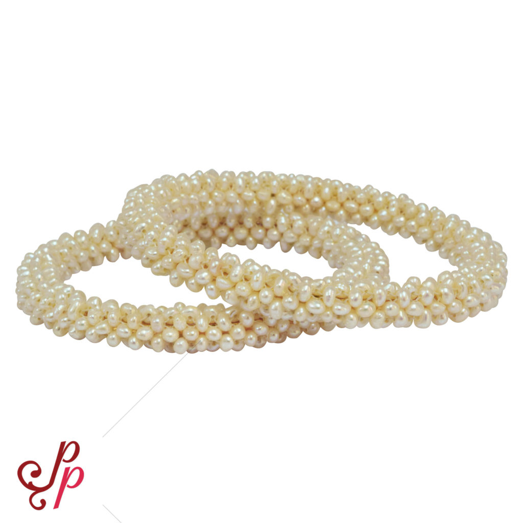 Pearl bangles in shiny white seed pearls