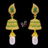 Pearl Jhumkas with pearl drops and semi-precious emeralds