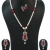 Pearl necklace set in temple styled zircon pendant