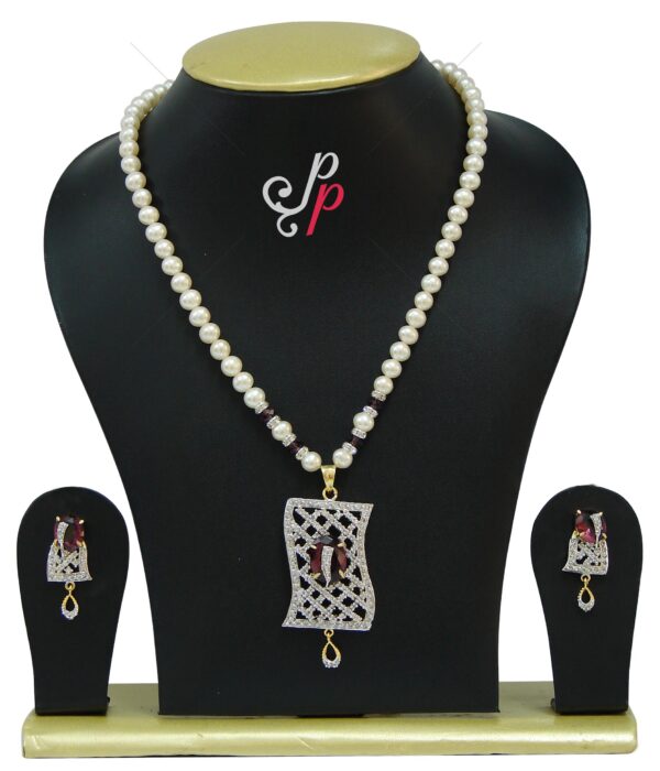 Pearl set in super stylish and different type of pendant with amethyst stone