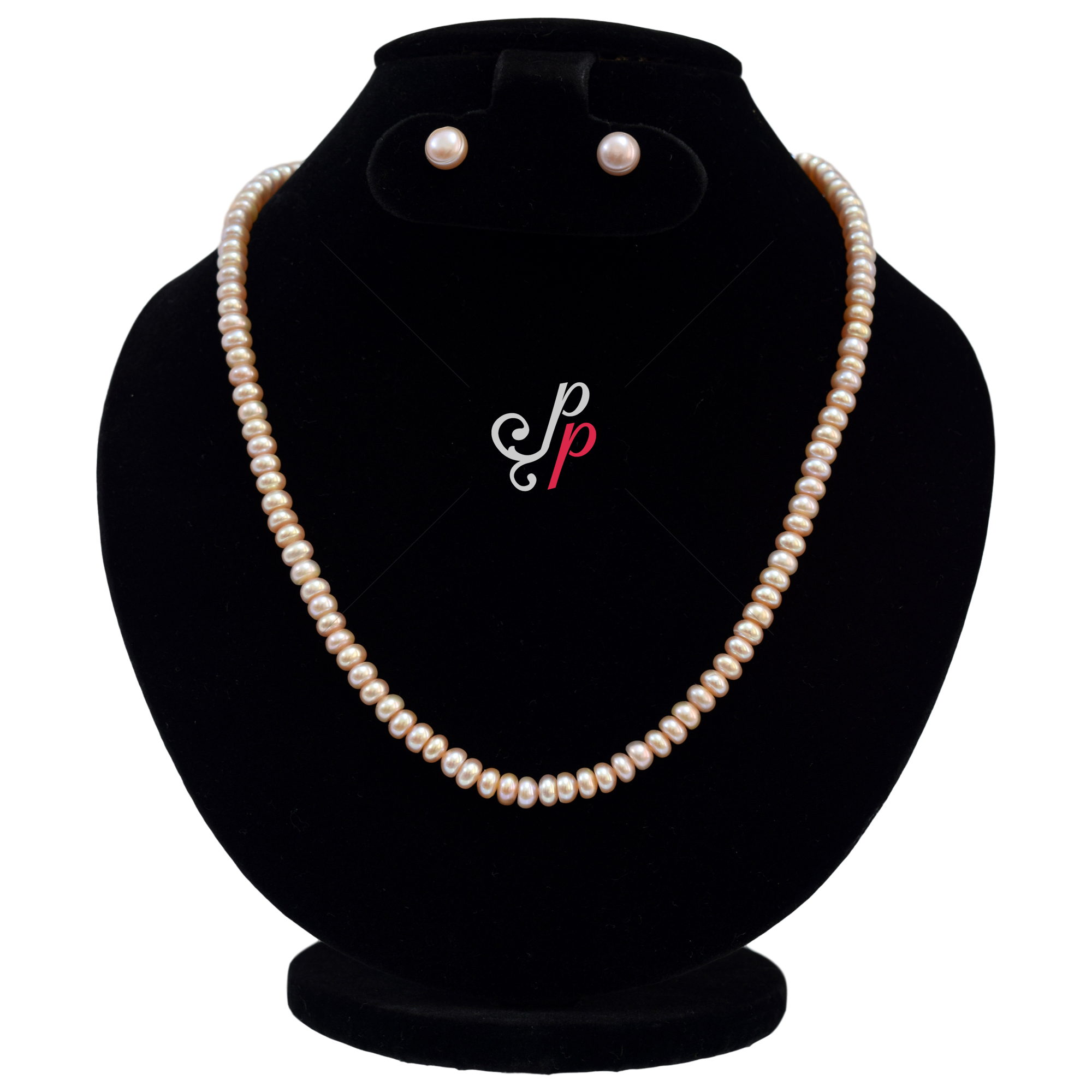Plain Pearl Necklace in 5mm Half Round Pink Peach Pearls