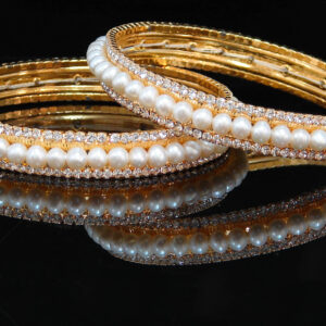 Pretty pearl bangles in AD studded golden frame - 2x6