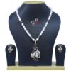 Shiny Hyderabad Pearl Necklace set in Black Enamel Designed Pendant