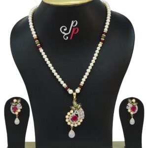 Simple and stylish pearl necklace set with designer leaf like pendant