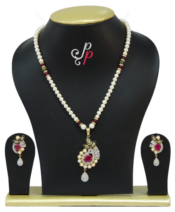 Simple and stylish pearl necklace set with designer leaf like pendant