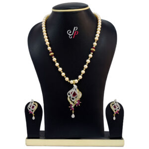Splendid Pink Pearl Necklace Set in Semi Precious Ruby Pendant