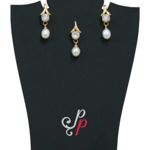 Stylish pearl pendant and earrings in american diamond