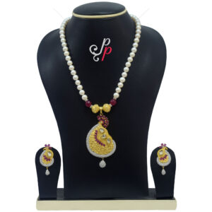 Traditional and Stylish Pearl Necklace in Mango Shaped Kundan Pendant