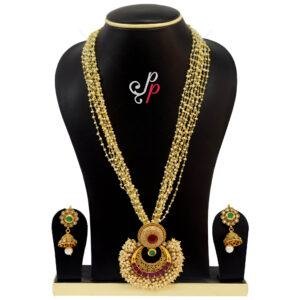 Traditional beauty at it's best. Long 10 Line Taar mala pearl set