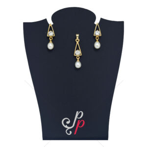 Triangular shaped, Pearl Pendant and Earrings Set