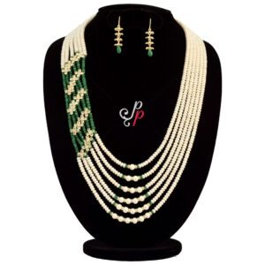 Wedding Exclusive - 6 Strands Pearl Necklace Set in Semi Precious Emeralds