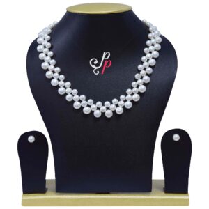 White zig zag hyderabadi pearl necklace set