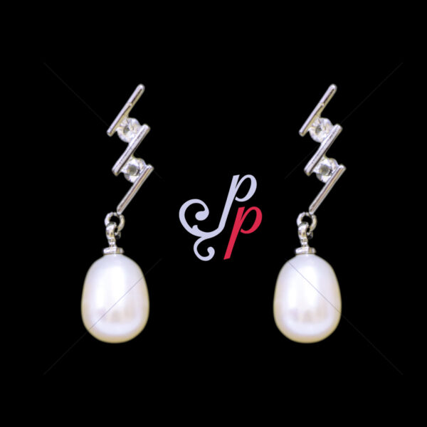 Zig zag styled pearl hangings in american diamonds