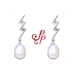 Zig zag styled pearl hangings in american diamonds