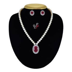 Splendid Pearl Set in Large Ruby Pendant and 8mm Round Pearls